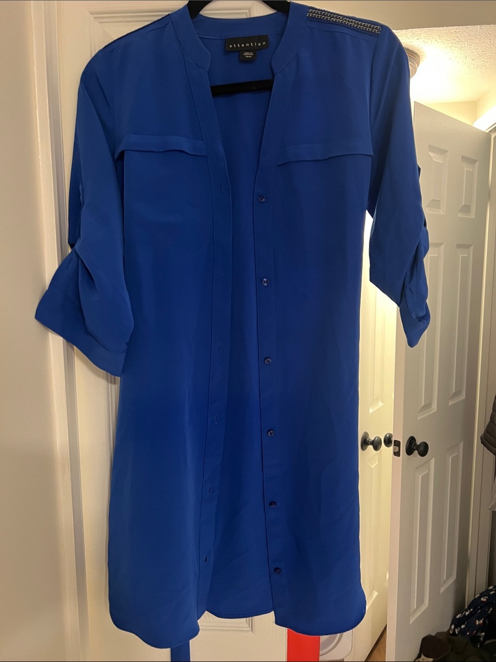 attention Royal Blue Long Sleeve Shirt Dress